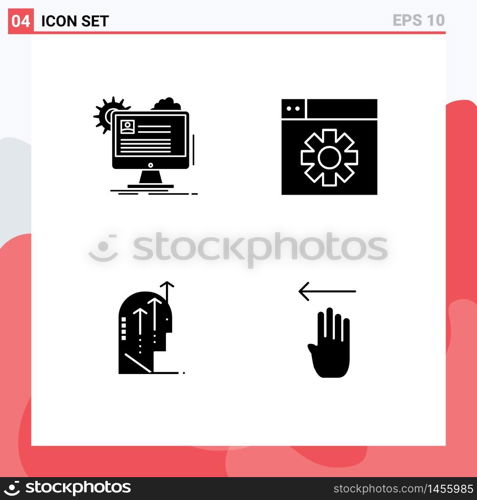 Pack of 4 creative Solid Glyphs of account, growth, edit, design, intelligence Editable Vector Design Elements