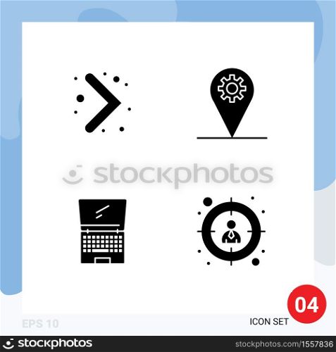 Pack of 4 creative Solid Glyphs of arrow, device, business, gear, flip Editable Vector Design Elements