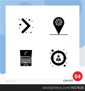 Pack of 4 creative Solid Glyphs of arrow, device, business, gear, flip Editable Vector Design Elements