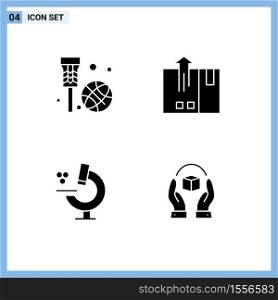 Pack of 4 creative Solid Glyphs of basket, logistic, net, cargo, microscope Editable Vector Design Elements