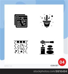 Pack of 4 creative Solid Glyphs of browser, christmas, education, flower, winter Editable Vector Design Elements