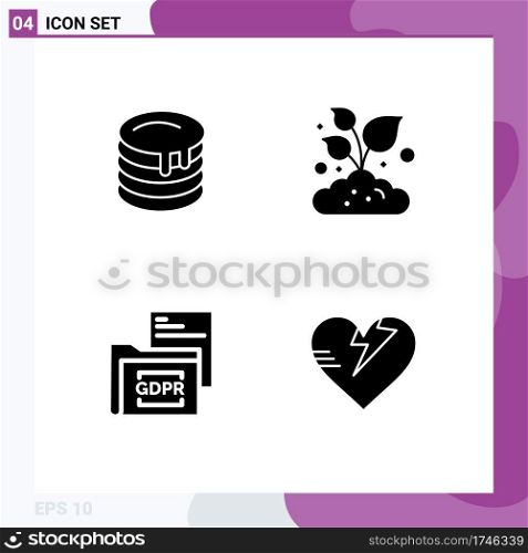 Pack of 4 creative Solid Glyphs of cake, document, canada, plant, folder Editable Vector Design Elements