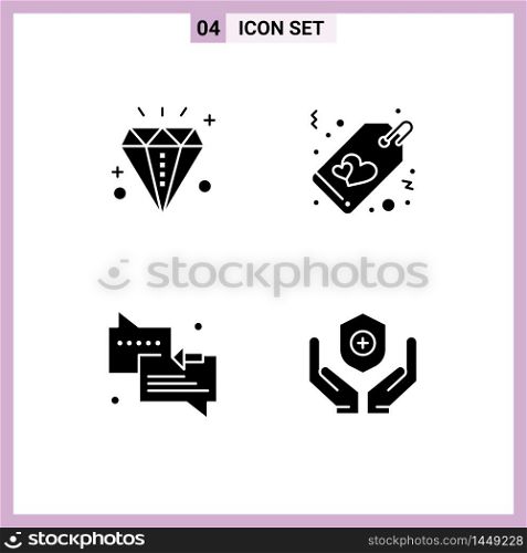 Pack of 4 creative Solid Glyphs of celebration, messages, holiday, sale, arrow Editable Vector Design Elements
