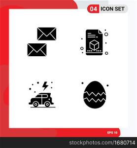 Pack of 4 creative Solid Glyphs of communication, day, email, printing, car Editable Vector Design Elements