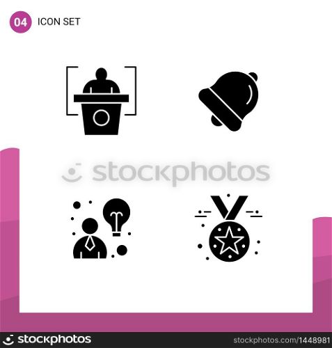 Pack of 4 creative Solid Glyphs of education, award, alarm, business, star Editable Vector Design Elements
