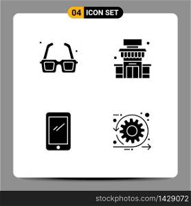 Pack of 4 creative Solid Glyphs of glasses, phone, romance, shop, mobile Editable Vector Design Elements