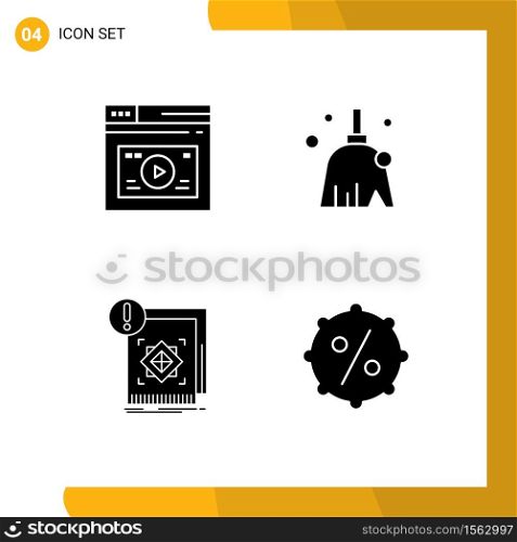 Pack of 4 creative Solid Glyphs of internet, structure, website, clean, infrastructure Editable Vector Design Elements