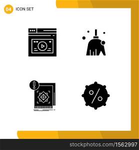Pack of 4 creative Solid Glyphs of internet, structure, website, clean, infrastructure Editable Vector Design Elements