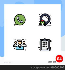 Pack of 4 Modern Filledline Flat Colors Signs and Symbols for Web Print Media such as app, friends, watts app, location, people Editable Vector Design Elements