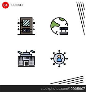 Pack of 4 Modern Filledline Flat Colors Signs and Symbols for Web Print Media such as box, building, utensil, database, corporation Editable Vector Design Elements