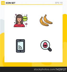 Pack of 4 Modern Filledline Flat Colors Signs and Symbols for Web Print Media such as chat, service, banana, mobile, egg Editable Vector Design Elements