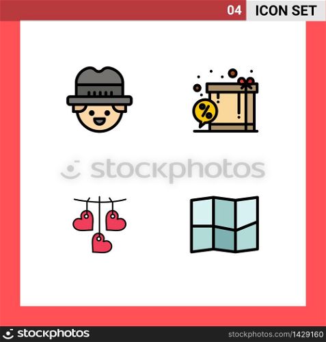 Pack of 4 Modern Filledline Flat Colors Signs and Symbols for Web Print Media such as farmer, love, box, shopping, location Editable Vector Design Elements