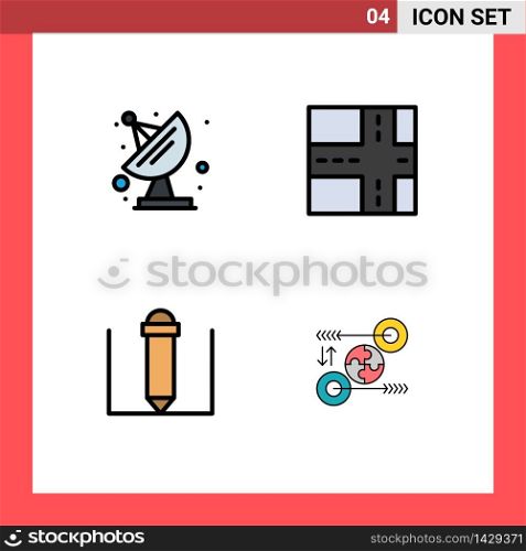 Pack of 4 Modern Filledline Flat Colors Signs and Symbols for Web Print Media such as antenna, marketing, road, puzzle, 90 Editable Vector Design Elements