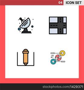 Pack of 4 Modern Filledline Flat Colors Signs and Symbols for Web Print Media such as antenna, marketing, road, puzzle, 90 Editable Vector Design Elements