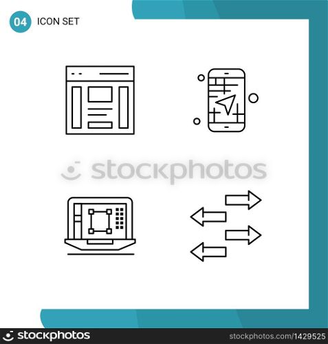 Pack of 4 Modern Filledline Flat Colors Signs and Symbols for Web Print Media such as communication, travel, right, app, decrease Editable Vector Design Elements