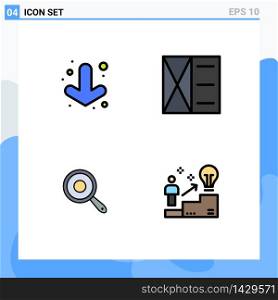 Pack of 4 Modern Filledline Flat Colors Signs and Symbols for Web Print Media such as arrow, kitchen, accessories, wallet, ladder Editable Vector Design Elements