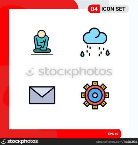 Pack of 4 Modern Filledline Flat Colors Signs and Symbols for Web Print Media such as fast, mail, yoga, weather, construction Editable Vector Design Elements