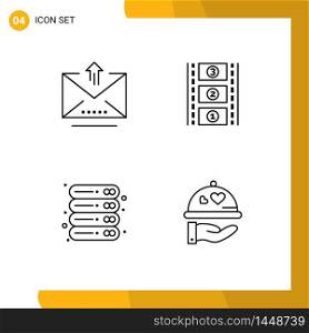 Pack of 4 Modern Filledline Flat Colors Signs and Symbols for Web Print Media such as email, office, upload, movie reel, storage Editable Vector Design Elements