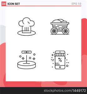 Pack of 4 Modern Filledline Flat Colors Signs and Symbols for Web Print Media such as cafe, biology, cook, cart, laboratory Editable Vector Design Elements