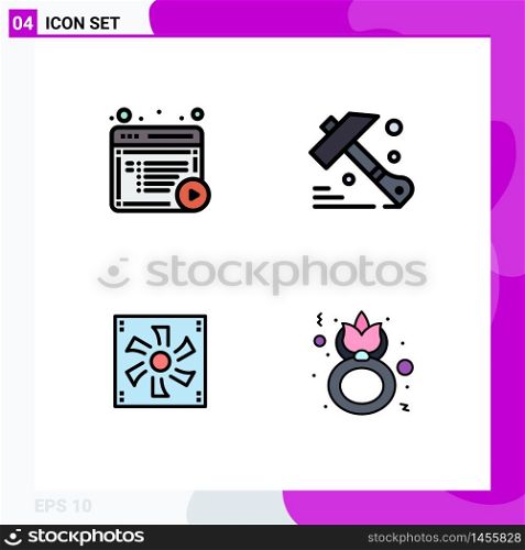 Pack of 4 Modern Filledline Flat Colors Signs and Symbols for Web Print Media such as article, cooler, online, tool, fan Editable Vector Design Elements