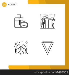 Pack of 4 Modern Filledline Flat Colors Signs and Symbols for Web Print Media such as luggage, care, hotel, win, lungs Editable Vector Design Elements