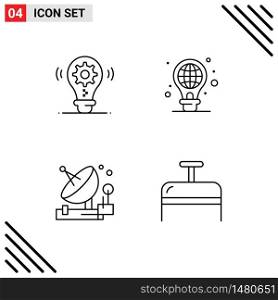 Pack of 4 Modern Filledline Flat Colors Signs and Symbols for Web Print Media such as bulb, communication, setting, light, satellite Editable Vector Design Elements