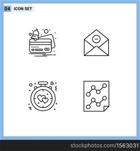 Pack of 4 Modern Filledline Flat Colors Signs and Symbols for Web Print Media such as card, clock, payment, delete, alarm Editable Vector Design Elements