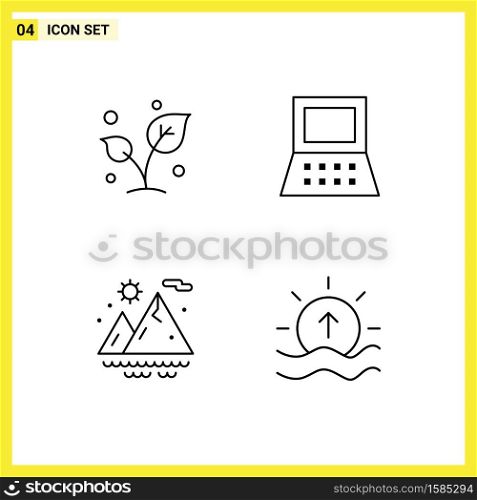 Pack of 4 Modern Filledline Flat Colors Signs and Symbols for Web Print Media such as leaf, summer, sprout, computer, day Editable Vector Design Elements