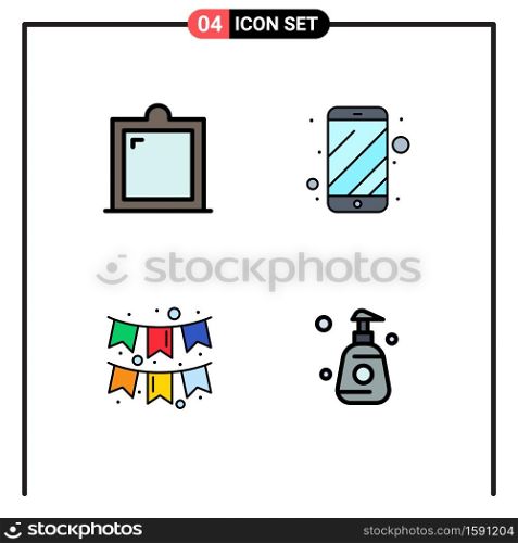 Pack of 4 Modern Filledline Flat Colors Signs and Symbols for Web Print Media such as decor, decoration, window, phone, garlands Editable Vector Design Elements