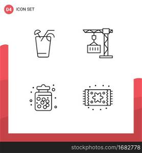 Pack of 4 Modern Filledline Flat Colors Signs and Symbols for Web Print Media such as juice, candy jar, spring, delivery, food Editable Vector Design Elements