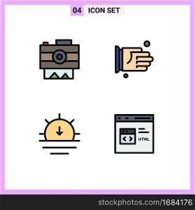 Pack of 4 Modern Filledline Flat Colors Signs and Symbols for Web Print Media such as camera, sun, recording, agreement, weather Editable Vector Design Elements