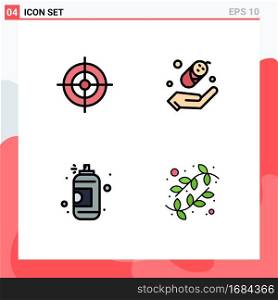 Pack of 4 Modern Filledline Flat Colors Signs and Symbols for Web Print Media such as aim, paint, child, spray, catkin Editable Vector Design Elements