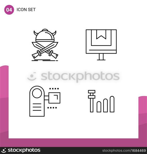 Pack of 4 Modern Filledline Flat Colors Signs and Symbols for Web Print Media such as battle, online, warrior, commerce, devices Editable Vector Design Elements