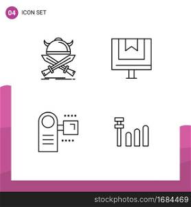 Pack of 4 Modern Filledline Flat Colors Signs and Symbols for Web Print Media such as battle, online, warrior, commerce, devices Editable Vector Design Elements