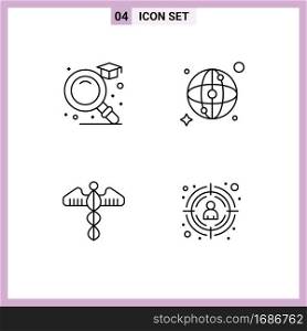 Pack of 4 Modern Filledline Flat Colors Signs and Symbols for Web Print Media such as education, health, world, medical, seo Editable Vector Design Elements