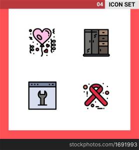 Pack of 4 Modern Filledline Flat Colors Signs and Symbols for Web Print Media such as affection, interface, celebration, cabinet, setting Editable Vector Design Elements