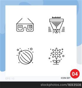 Pack of 4 Modern Filledline Flat Colors Signs and Symbols for Web Print Media such as sunglasses, food, usa, funnel, vegetable Editable Vector Design Elements