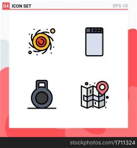 Pack of 4 Modern Filledline Flat Colors Signs and Symbols for Web Print Media such as astronomy, navigate, machine, city, 85 Editable Vector Design Elements