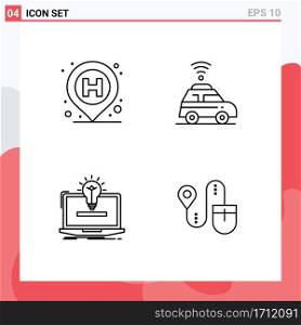 Pack of 4 Modern Filledline Flat Colors Signs and Symbols for Web Print Media such as hospital, idea, sign, map, solution Editable Vector Design Elements