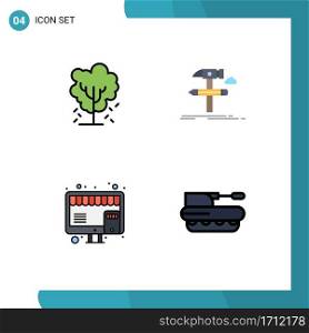 Pack of 4 Modern Filledline Flat Colors Signs and Symbols for Web Print Media such as tree, tools, nature, design, online Editable Vector Design Elements