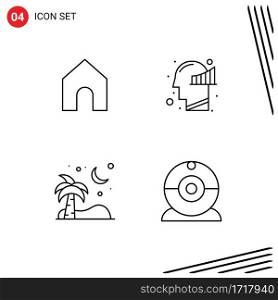 Pack of 4 Modern Filledline Flat Colors Signs and Symbols for Web Print Media such as home, palm, chart, statistics, cam Editable Vector Design Elements