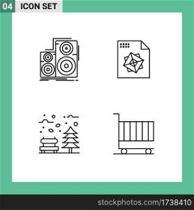 Pack of 4 Modern Filledline Flat Colors Signs and Symbols for Web Print Media such as audio, leaves, speaker, processing, tree Editable Vector Design Elements