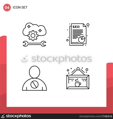 Pack of 4 Modern Filledline Flat Colors Signs and Symbols for Web Print Media such as cloud application service, avatar, cloud settings, paper, body Editable Vector Design Elements