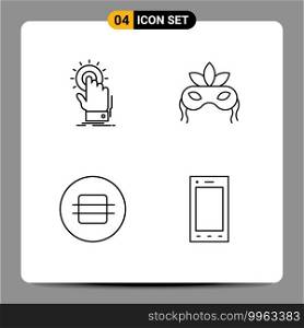 Pack of 4 Modern Filledline Flat Colors Signs and Symbols for Web Print Media such as touch, diet, on, costume, food Editable Vector Design Elements