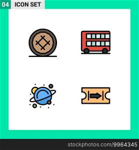 Pack of 4 Modern Filledline Flat Colors Signs and Symbols for Web Print Media such as bakery, transport, food, decker, school Editable Vector Design Elements