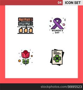 Pack of 4 Modern Filledline Flat Colors Signs and Symbols for Web Print Media such as backup, rose, cancer sign, easter, world Editable Vector Design Elements