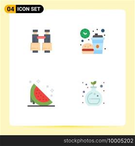 Pack of 4 Modern Flat Icons Signs and Symbols for Web Print Media such as binoculars, dessert, vision, food, summer Editable Vector Design Elements