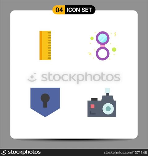 Pack of 4 Modern Flat Icons Signs and Symbols for Web Print Media such as education, security, bathroom, solid, camera Editable Vector Design Elements