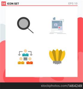 Pack of 4 Modern Flat Icons Signs and Symbols for Web Print Media such as search, communication, machine, connection, fins Editable Vector Design Elements
