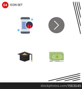 Pack of 4 Modern Flat Icons Signs and Symbols for Web Print Media such as marketing, education, online data, media player, money Editable Vector Design Elements